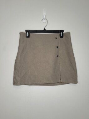 Order Plus tan black plaid pull on micro mini side slit preppy academia skirt L